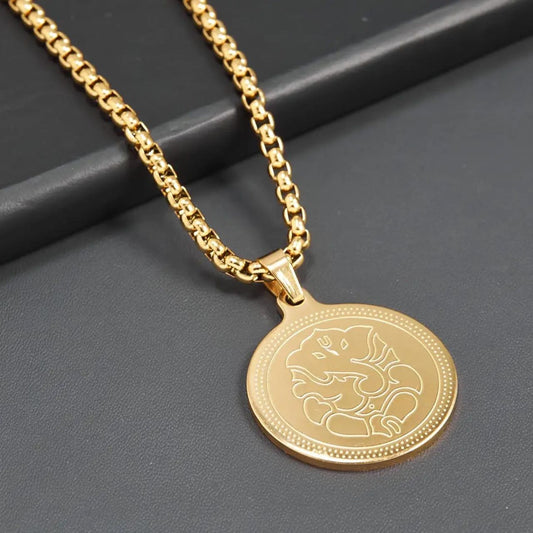 Ganesha’s Blessing Pendant 18K Gold Plated Stainless Steel Necklace for Men – 24 Inch Anti-Tarnish Chain