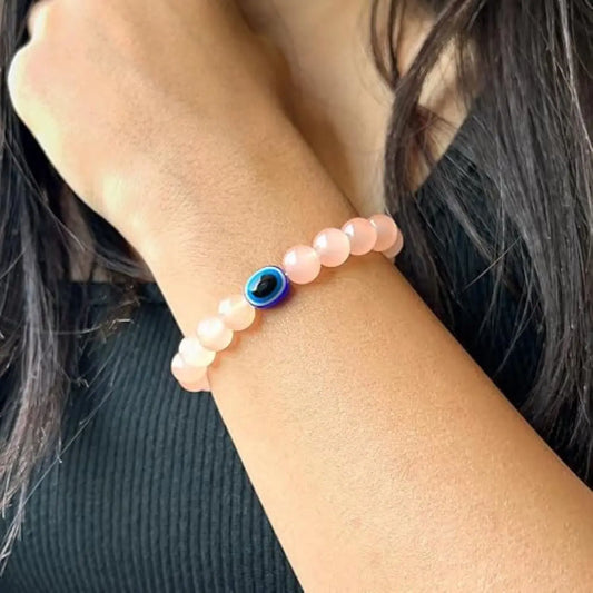Bootsy Peach Crystal Evil Eye Bracelet for Women | Stretchable Crystal Beads | Natural Healing Stones | Protective Evil Eye Jewelry for Reiki, Spiritual Growth & Astrology My Store