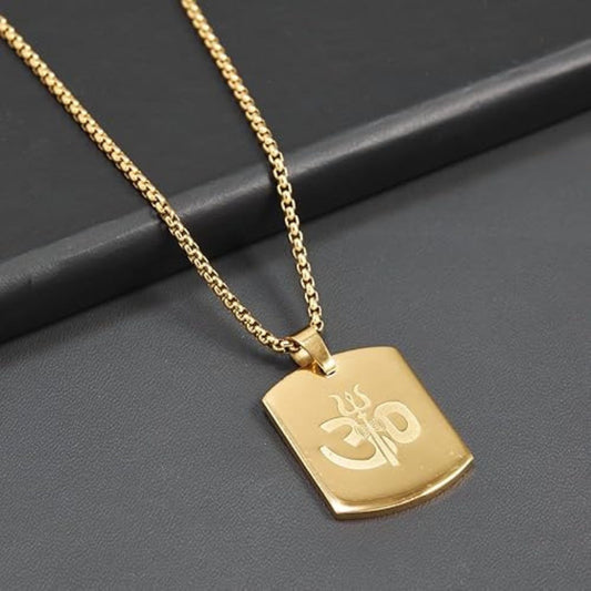 Om Trishul Power 18K Gold Plated Pendant Chain Necklace for Men (23 Inch) – Anti Tarnish