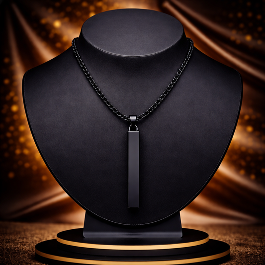 Black Bar Pendant Chain Necklace for Men | Anti-Tarnish Stainless Steel (24.5 Inch)