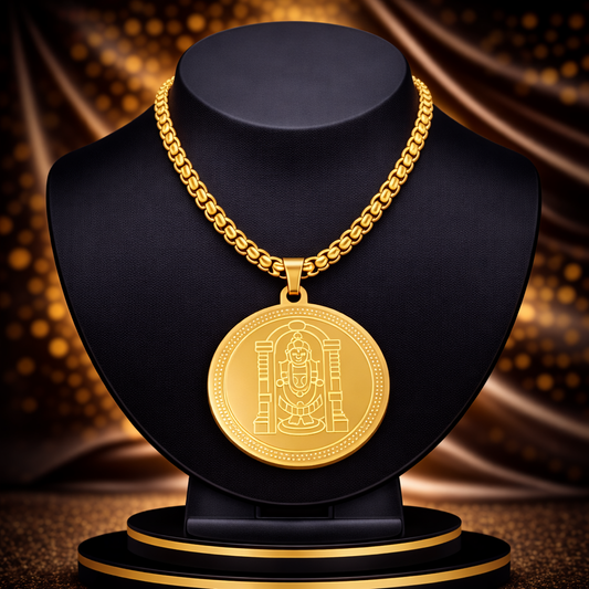 Divine Tirupati Balaji Gold Pendant Necklace for Men – Anti-Tarnish 24 Inch Chain