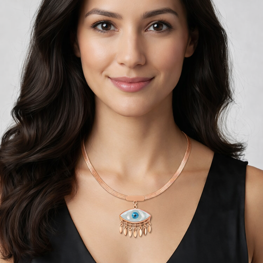Beautiful Evil Eye Snake Rose Gold Necklace for Women | 18K Anti-Tarnish Pendant