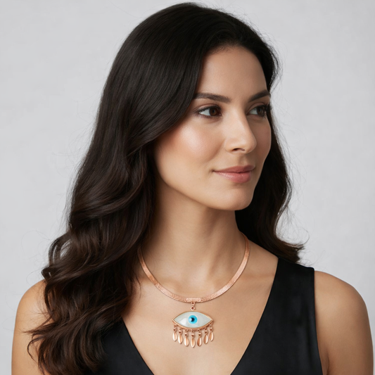 Beautiful Evil Eye Snake Rose Gold Necklace for Women | 18K Anti-Tarnish Pendant
